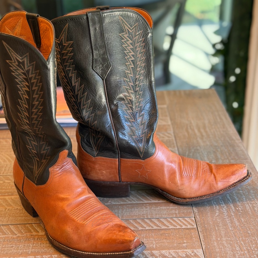 Men's Star Western Leather Boots - Black and Brown 12D